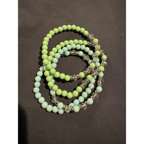 Stretched Bracelets Bundle Of 4 Blue  And Green With Crystals - Picture 2 of 6